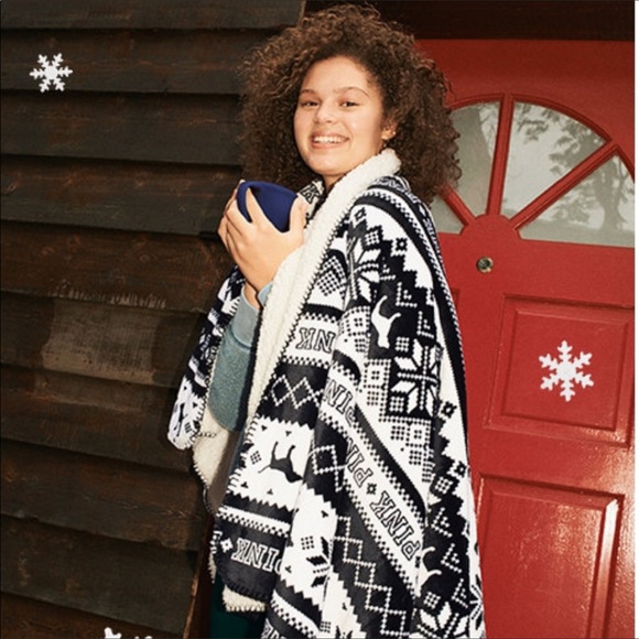 PINK Victoria's Secret Other - Pink snowflake winter sherpa blanket throw